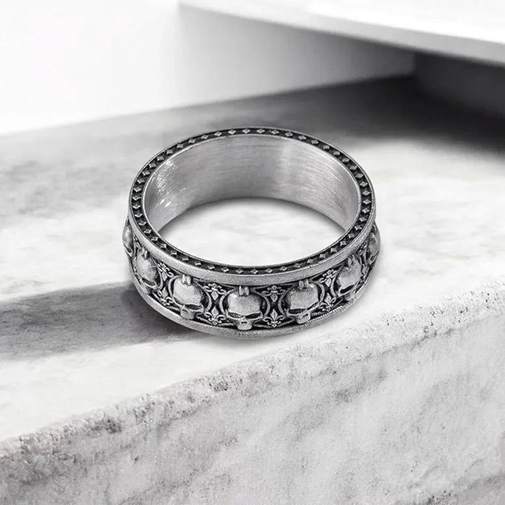 Skull Band Ring 925 Sterling Silver Oxidized Gothic Size 10 NWT - Picture 8 of 11